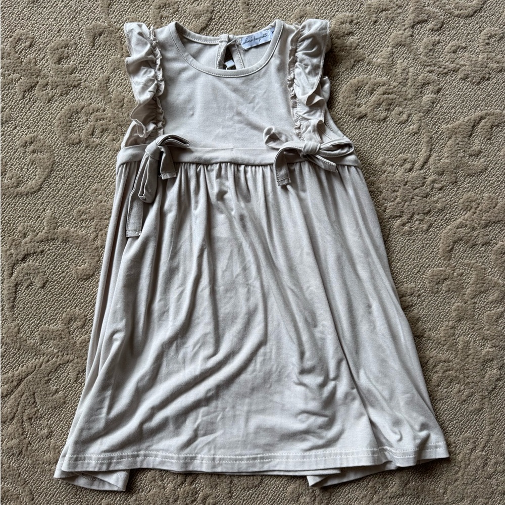 Gray Ruched Tie Front Sundress with Flutter Cap Sleeves